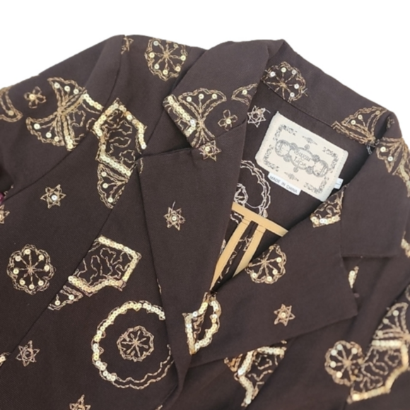 Sugar Lips blazer jacket. Brown and gold. Size L - Picture 2 of 4
